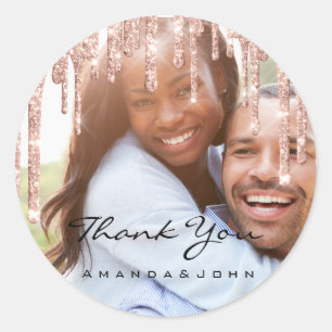 Photo Thank You Name Wedding Favour Rose Glitter Classic Round Sticker