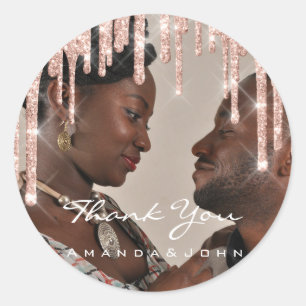 Photo Thank You Name Wedding Favour Rose Glitter Classic Round Sticker