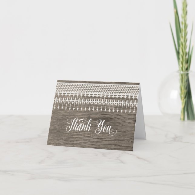 Photo Thank You Notes Rustic Vintage Lace Wooden (Front)