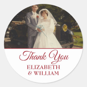 Photo Thank You Ruby Script Wedding Anniversary Classic Round Sticker