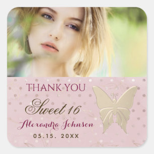 Photo Thank You Sweet 16 Rose Gold Square Sticker
