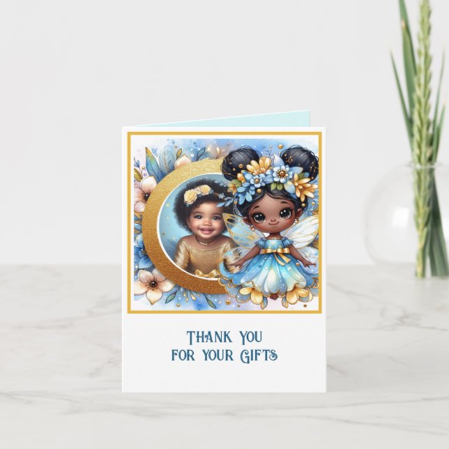 PHOTO Thank You Teal Gold Black Fairy Princess Card (Front)