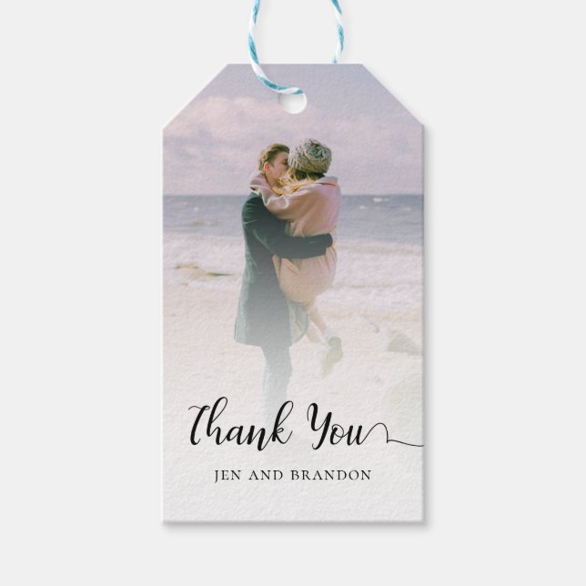 Photo Thank You Wedding Blue Favour Tag (Front)