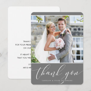 PHOTO THANK YOU wedding  pretty calligraphy grey Card