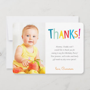 PHOTO THANKS modern colourful rainbow typography Thank You Card
