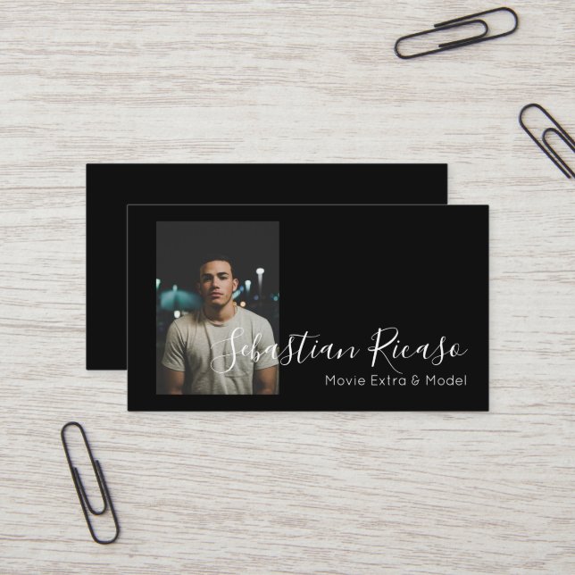 Photo Themed Black and White Personalised Business Card (Front/Back In Situ)
