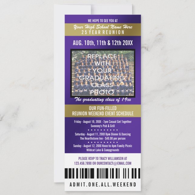 Photo Ticket Class Reunion Invitation (Front)