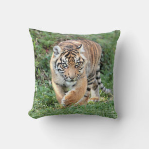 Photo tiger , cat , animals . throw pillow