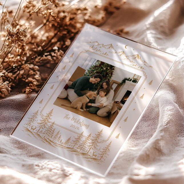 Photo Timeless Gold Christmas Tree Landscape Acrylic Invitations (Creator Uploaded)