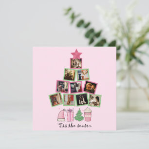 Photo Tis the Season Pink & Green Christmas Holiday Card