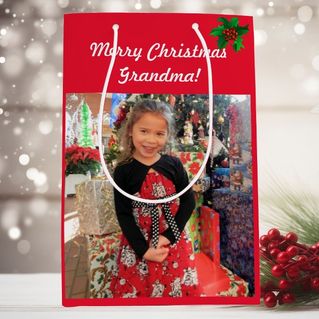 Photo to Grandma Merry Christmas Personalise Medium Gift Bag (Creator Uploaded)