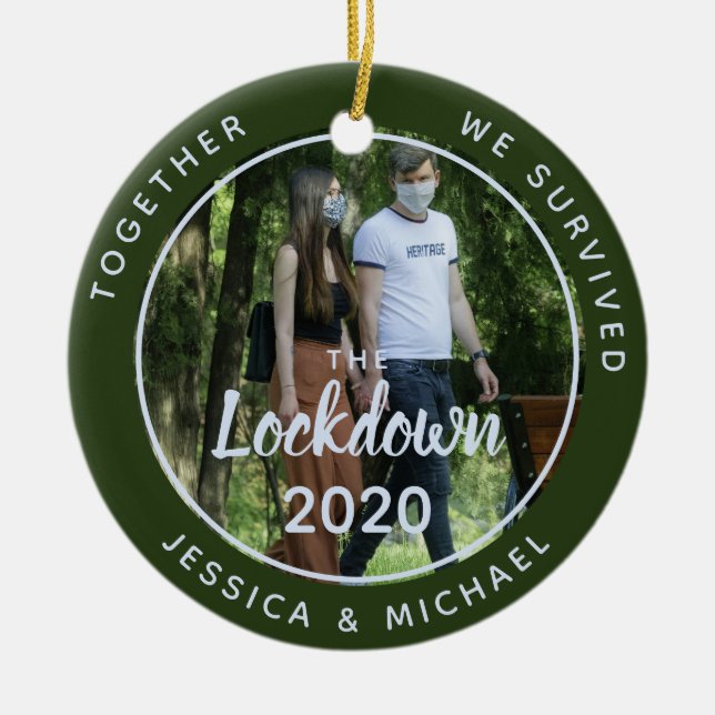 Photo Together Survived Lockdown 2020 Quarantine Ceramic Tree Decoration (Front)