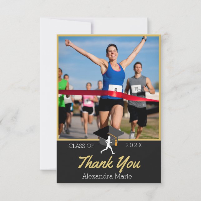 Photo Track runner congratulation graduate Banner Thank You Card (Front)