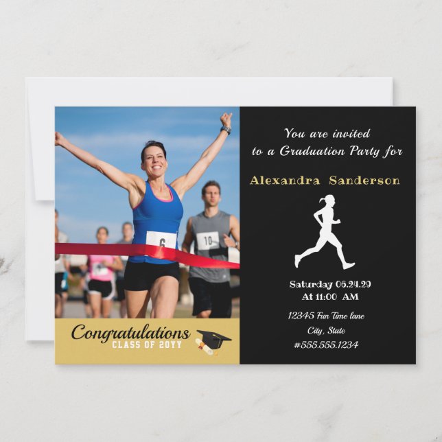Photo Track runner congratulation graduate party Invitation (Front)