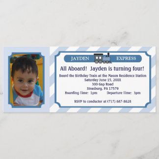 Photo Train Ticket - Light Blue Invitation