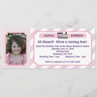 Photo Train Ticket - Pink Stripes Invitation