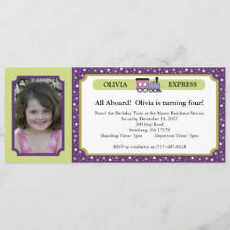 Photo Train Ticket - Purple & Green Invitation