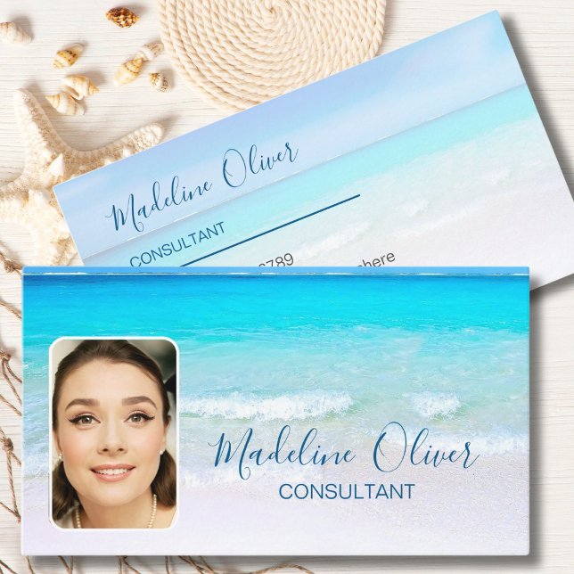 Photo Travel Professional Ocean Beach Sea Blue  Business Card (Creator Uploaded)