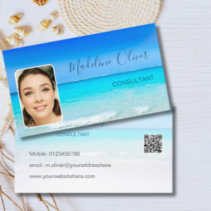 Photo Travel QR Code Professional Ocean Beach  Business Card