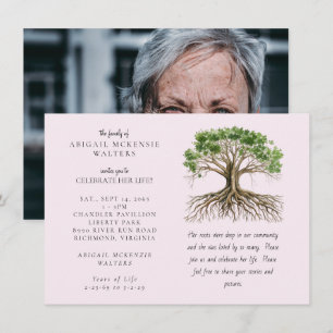 Photo Tree Deep Roots Pink Celebration of LIfe Invitation