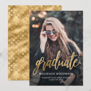 Photo Trendy Gold Script Graduation Announcement