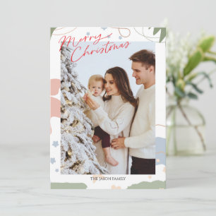 Photo Trendy Minimalist boho Snow Christmas Tree Holiday Card