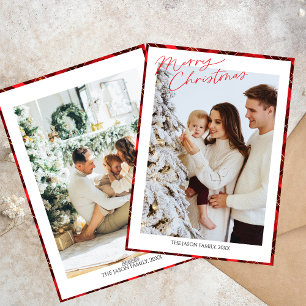 Photo Trendy Minimalist Plaid Gingham Xmas tree Holiday Card