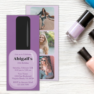 Photo Trendy Modern Purple Nail Polish Birthday Invitation