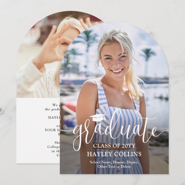 Photo & Trendy Script Graduation Announcement (Front/Back)