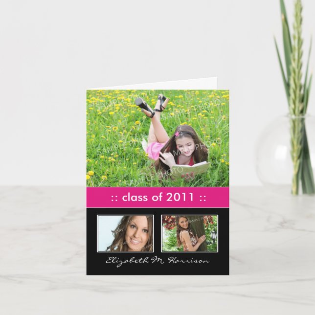 Photo Trio Custom Graduation Announcement Card (Front)