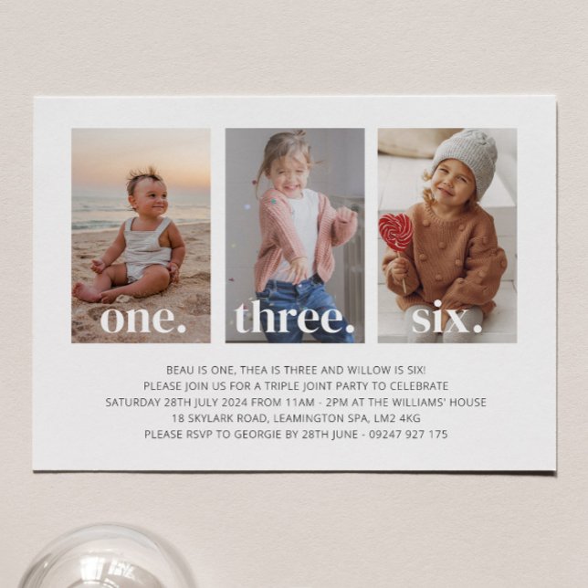 Photo Triple Joint Birthday Invitation (Creator Uploaded)