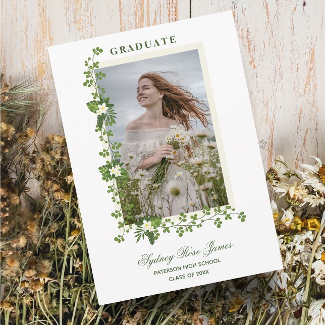 Photo Tropical Branches & White Flowers Graduate Invitation (Creator Uploaded)