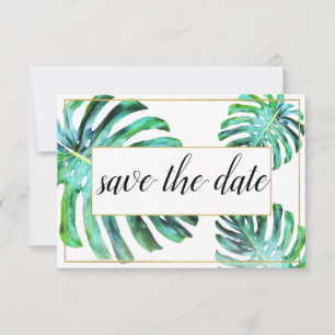 Photo Tropical Leaf Greenery Gold Save The Date