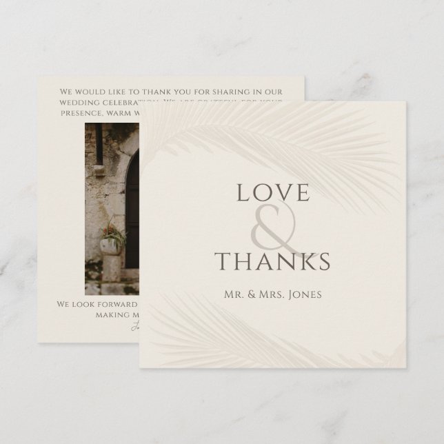 Photo Tropical Leaf Wedding Flat Thank You Card (Front/Back)