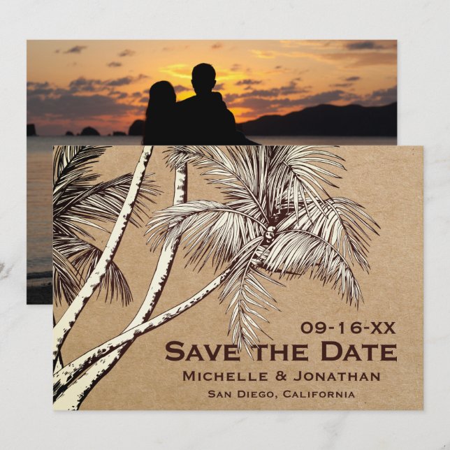 PHOTO Tropical Palm Tree Beach Wedding Save The Date (Front/Back)