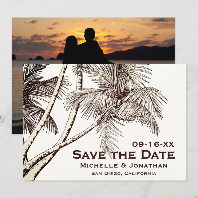 PHOTO Tropical Palm Tree Beach Wedding Save The Date (Front/Back)