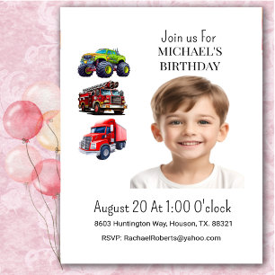 Photo Truck Boy  Birthday Invitation