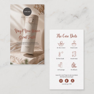 Photo Tumbler Care Instruction Thank You Card Logo