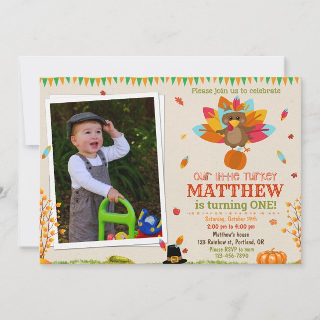 Photo Turkey birthday invitation Turkey invitation (Front)