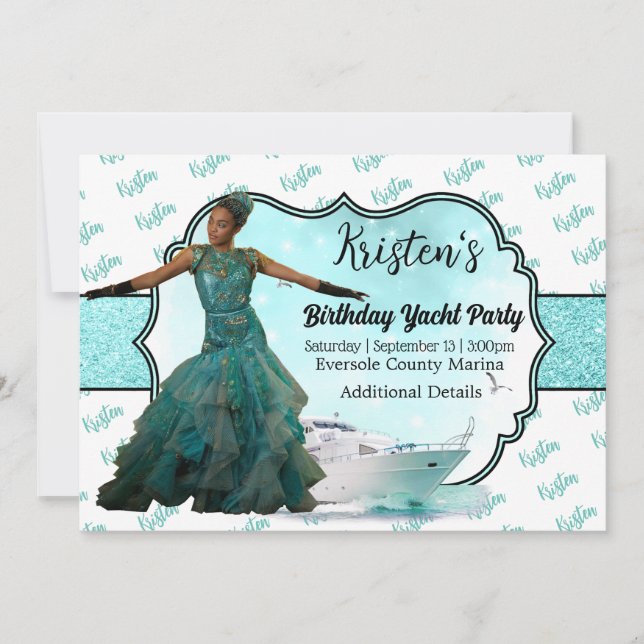 Photo Turquoise Gold Yacht Party Birthday Invitation (Front)