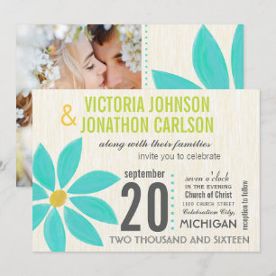 Photo Turquoise Stylised Daisy Wedding Invitations