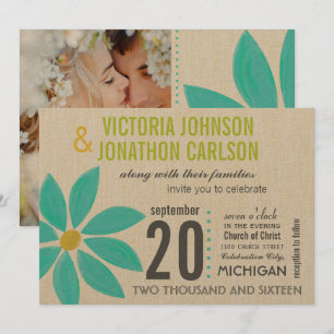 Photo Turquoise Stylised Daisy Wedding Invitations