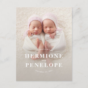 Photo twin modern typographic birth holiday postcard