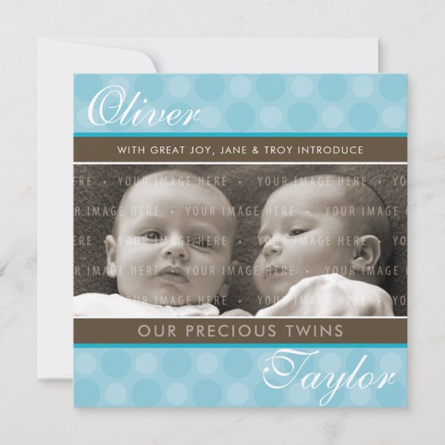PHOTO TWINS BIRTH ANNOUNCEMENT cute boys blue (Front)
