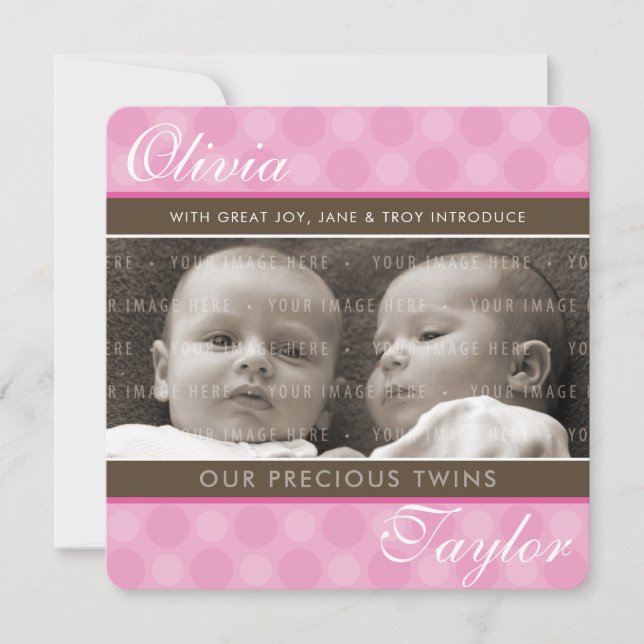 PHOTO TWINS BIRTH ANNOUNCEMENT cute girls pink (Front)