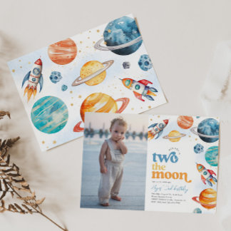 Photo Two the Moon Rocket Invitation