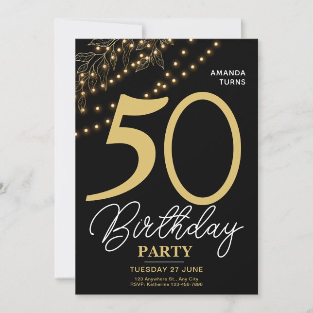 Photo Typography Botanical Elegant 50 Birthday Invitation (Front)