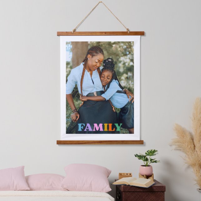 Photo typography family modern simple hanging tapestry (Bedroom)