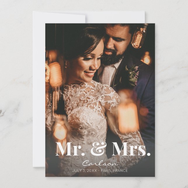 Photo Typography Wedding Announcement Mr & Mrs (Front)