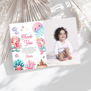 Photo Under the Sea Mermaids Kids Birthday Party  Thank You Card